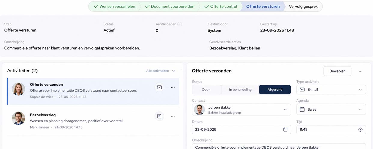 Van verkoopkans direct naar offerte en contract