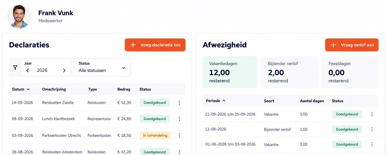 Declaraties en afwezigheid meenemen